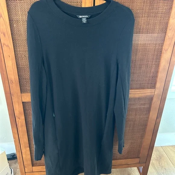 Athleta Coaster Luxe Sweatshirt Black Long Sleeve Dress Med Tall - Picture 5 of 7